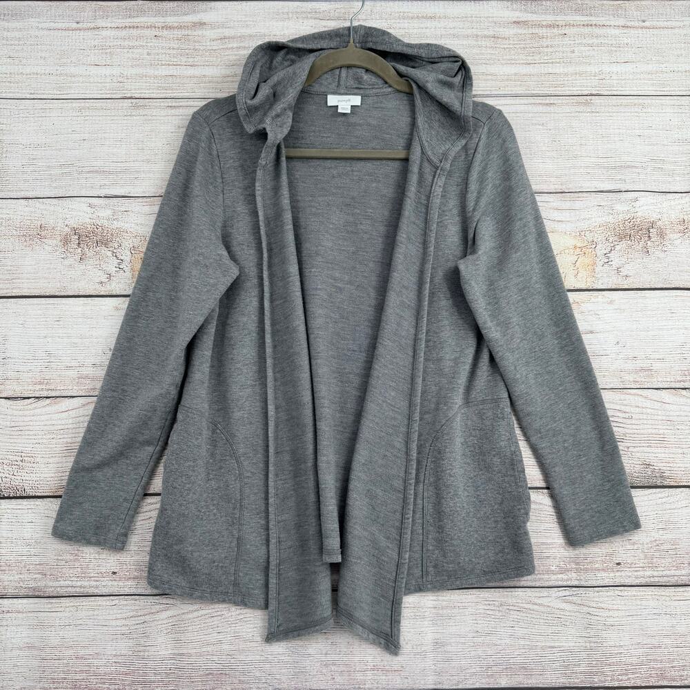 Pure Jill Open Front Hoodie Sweatshirt Womens S Petite‎ Gray Pima Cotton J. Jill